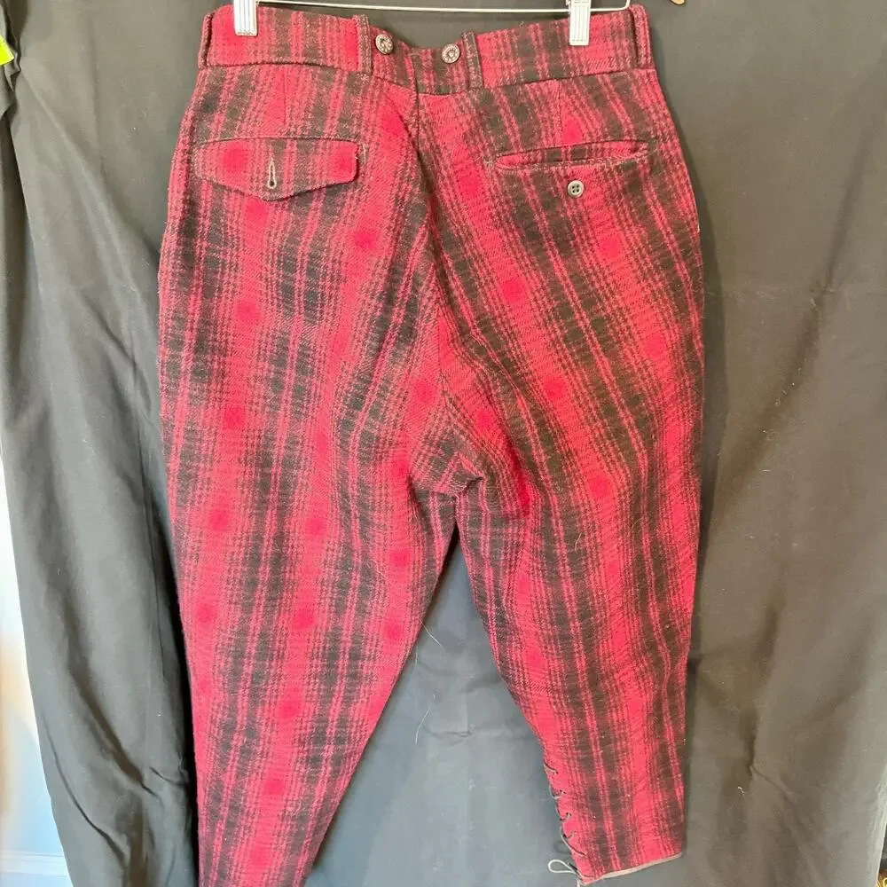 VTG 40/50s Woolrich Wool Hunting Pants Red Plaid Mackinaw Knickers Laced‎ 32x27